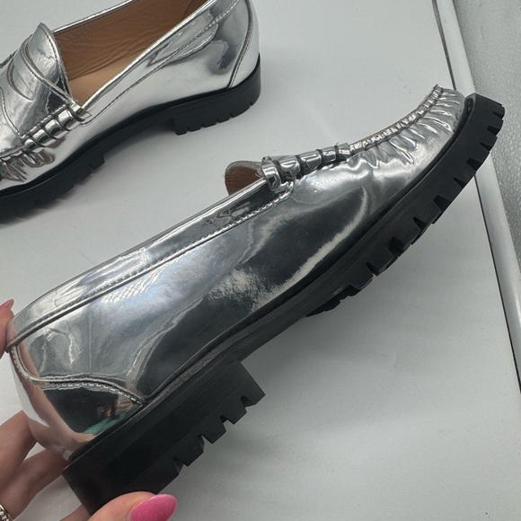 J. Crew Winona lug-sole penny loafers in metallic leather size 9.5 Silver - Picture 5 of 16